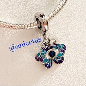 NWOT S 925 Blue Evil Eye Butterfly Necklace 3mm Charm / 16” 3mm Snake Chain
